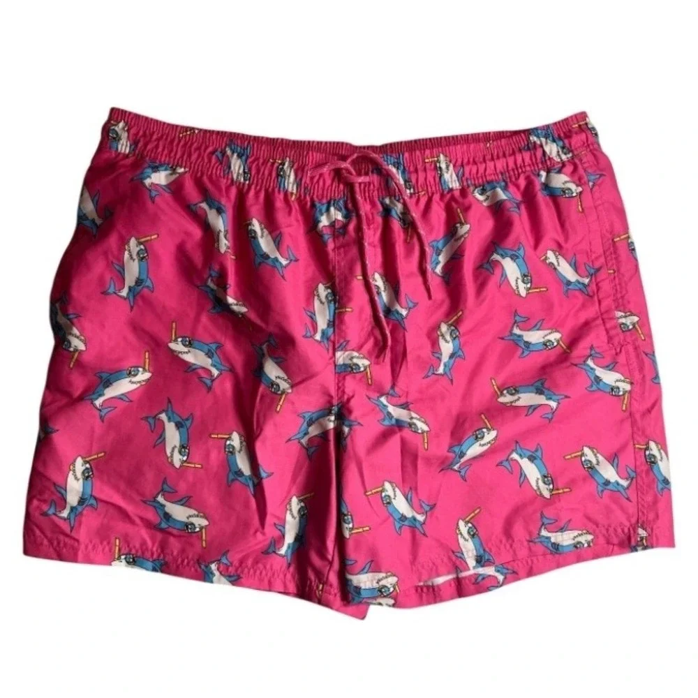 No Boundaries Mens Swim Trunks Bundle XL Pink Shark & Black Alien Skateboard 2pk